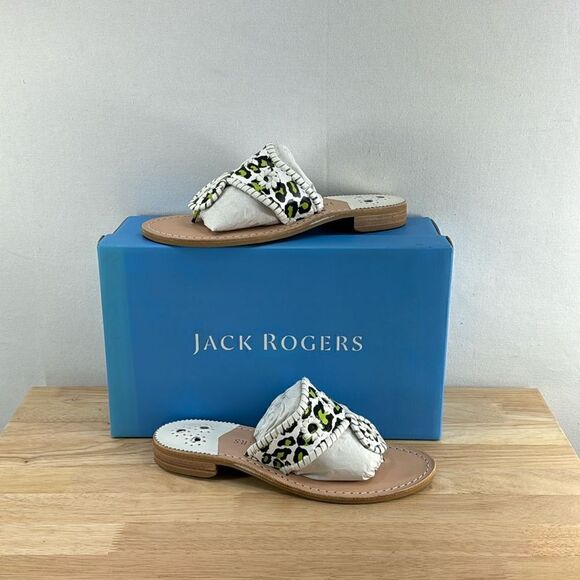 Jack Rogers Jacks Flat Sandals- Neon Green Leopard- Size 6- NIB - Picture 1 of 8